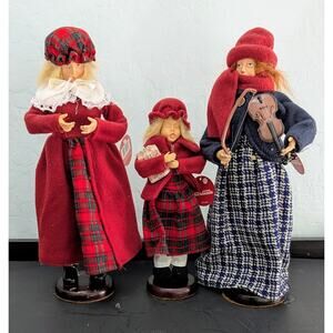 Christmas Carolers Lot of 3 Santas Workbench Posable Arms on Wood Bases Vintage